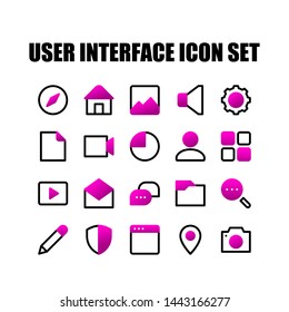 User Interface Icon Set Vector Simple Design With Gradient Color. Location, Camera, Message, Search, User, Video And Others. Editable Stroke Pixel Perfect