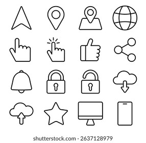 User interface icon set. Vector outline set.