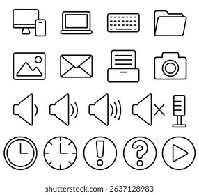 User interface icon set. Vector outline set.