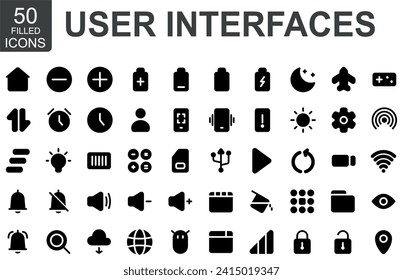 user interface icon set.fill black.vector smartphone.contains house,add,min,battery,moon,wifi,menu,system,signal,maps,wifi.good for icon smartphone.