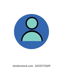 ícone da interface do usuário. A silhueta do usuário exibida dentro de um fundo circular azul simboliza claramente a identidade online. Ilustração vetorial