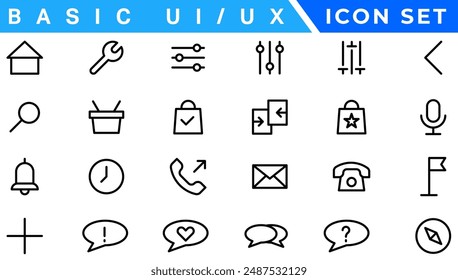 User Interface Icons Collection, Basic ui ux icon set. Set icon of user interface. Vector illustration. editable stroke.. Pixel perfect
