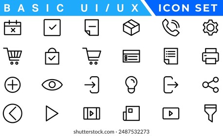 User Interface Icons Collection, Basic ui ux icon set. Set icon of user interface. Vector illustration. editable stroke.. Pixel perfect