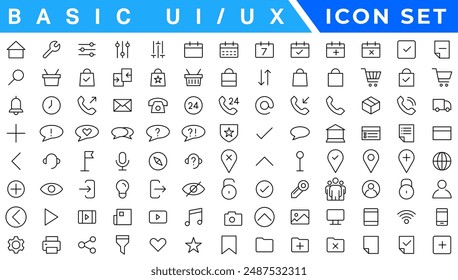 User Interface Icons Collection, Basic ui ux icon set. Set icon of user interface. Vector illustration. editable stroke.. Pixel perfect