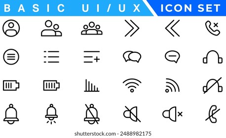 User Interface Icons Collection, Basic ui ux icon set. Set icon of user interface. Vector illustration. editable stroke.. Pixel perfect