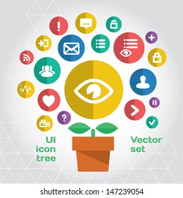 User interface icons composition set like growing tree. Layered file