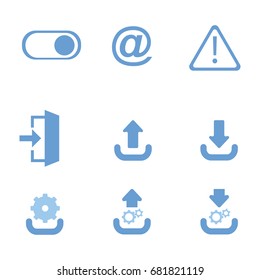 User Interface icons: download, mail, log in, upload, update, error.