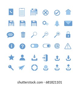 User Interface icons: save, save as, download, trash box, mail, comment, user, log in, upload, update, key, notification, zoom, error, info, help, lock, home, phone book, gear.