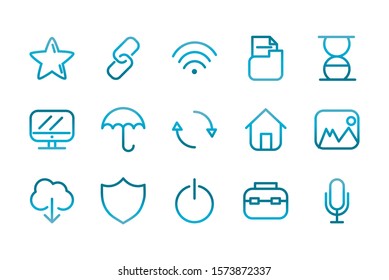user interface icons set blue gradient vector illustration