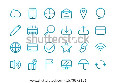 user interface icons set blue gradient vector illustration