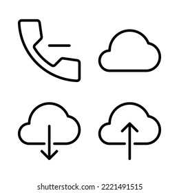 User Interface icons set = delete phone, cloud, cloud download, cloud upload. Perfect for website mobile app, app icons, presentation, illustration and any other projects