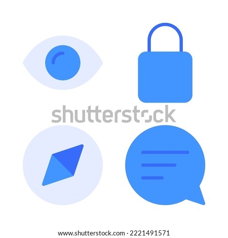 User Interface icons set = eye, locked, compass, speech bubble. Perfect for website mobile app, app icons, presentation, illustration and any other projects