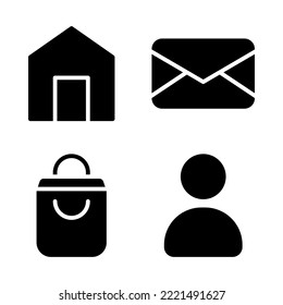 Iconos de interfaz de usuario establecidos = hogar, correo electrónico, bolsa de compra, usuario. Perfecto para aplicaciones móviles web, iconos de aplicaciones, presentación, ilustración y cualquier otro proyecto