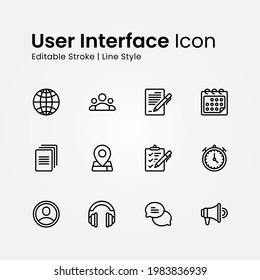 User Interface Icons Set Line Style. Network, Location, Time, Document And More. Editable Stroke Vector Sign And Symbol Collection Design Element