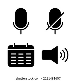 User Interface icons set = microphone, mic mute, schedule, audio. Perfect for website mobile app, app icons, presentation, illustration and any other projects