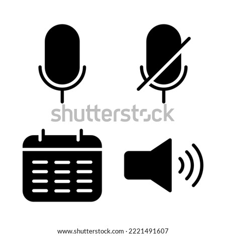 User Interface icons set = microphone, mic mute, schedule, audio. Perfect for website mobile app, app icons, presentation, illustration and any other projects