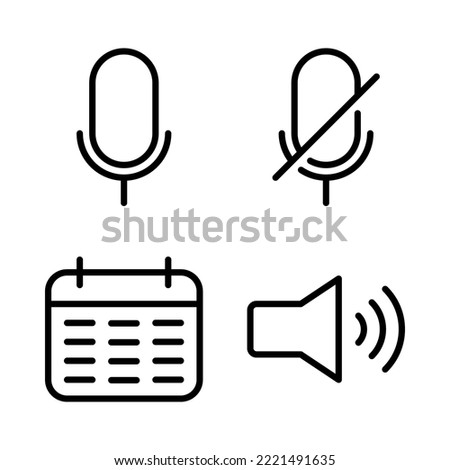 User Interface icons set = microphone, mic mute, schedule, audio. Perfect for website mobile app, app icons, presentation, illustration and any other projects