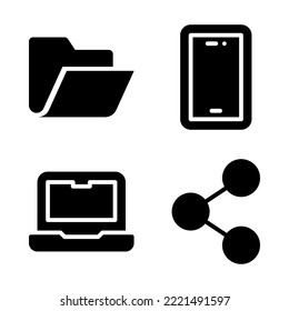 User Interface icons set = open folder, smartphone, laptop, share. Perfect for website mobile app, app icons, presentation, illustration and any other projects
