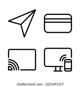 User Interface icons set = paper plane, credit card, wifi connection, devices. Perfect for website mobile app, app icons, presentation, illustration and any other projects