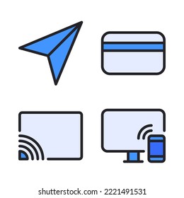 User Interface icons set = paper plane, credit card, wifi connection, devices. Perfect for website mobile app, app icons, presentation, illustration and any other projects