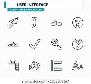 user interface icons set - paper plane flying, height, disconnected chains, question mark, fonts outline vector collection.