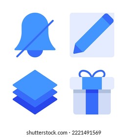 User Interface icons set = silent bell, pencil, layers, gift box. Perfect for website mobile app, app icons, presentation, illustration and any other projects