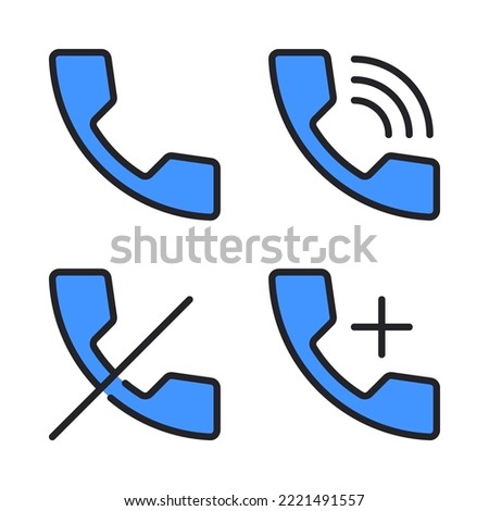 User Interface icons set = telephone, phone ringing, phone rejected, add phone. Perfect for website mobile app, app icons, presentation, illustration and any other projects