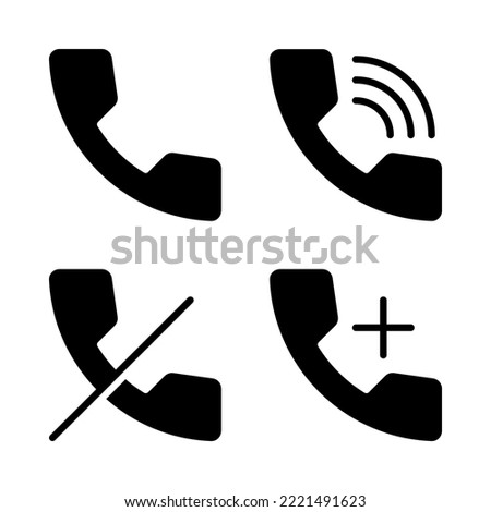 User Interface icons set = telephone, phone ringing, phone rejected, add phone. Perfect for website mobile app, app icons, presentation, illustration and any other projects