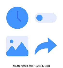 User Interface icons set = time, toggle button, images, share. Perfect for website mobile app, app icons, presentation, illustration and any other projects