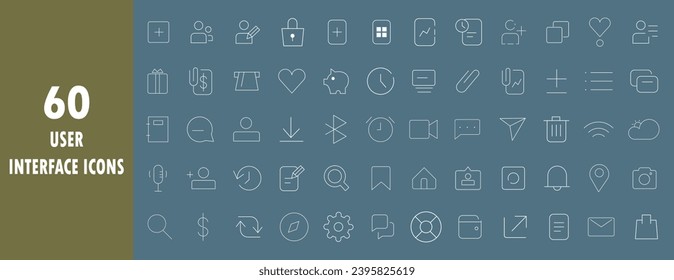 User interface icons. Thin line simple outline icons.