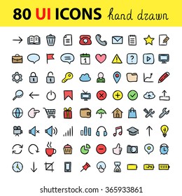 User interface icons. Vector hand drawn doodle icons for interface. Computer signs and symbols design elements.