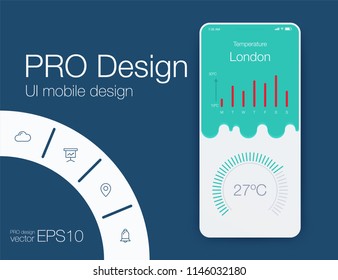 User interface with infographics with charts and graphs in flat design. Ui design calendar