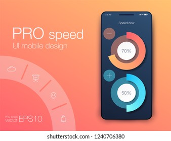 User interface with infographics with charts and graphs in flat design. Ui design