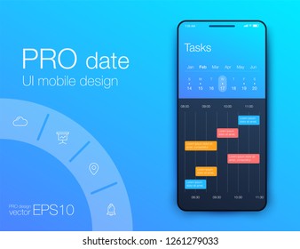 User interface with infographics with charts and graphs in flat design. Ui design