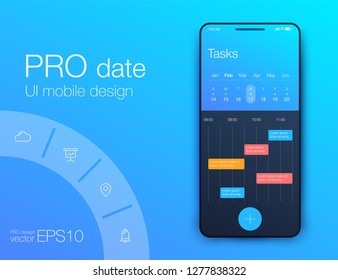 User interface with infographics with charts and graphs in flat design. Ui design
