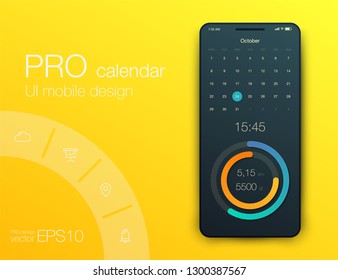 User interface with infographics with charts and graphs in flat design. Ui design