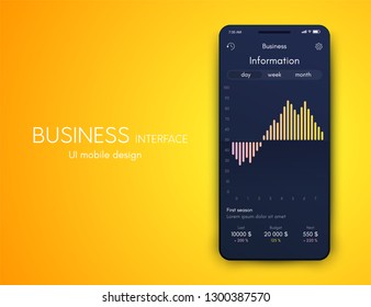 User interface with infographics with charts and graphs in flat design. Ui design