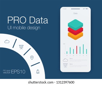 User interface with infographics with charts and graphs in flat design. Ui design