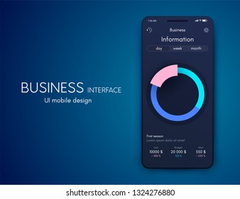 User interface with infographics with charts and graphs in flat design. Ui design