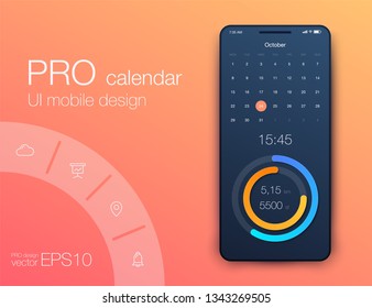 User interface with infographics with charts and graphs in flat design. Ui design