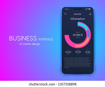 User interface with infographics with charts and graphs in flat design. Ui design