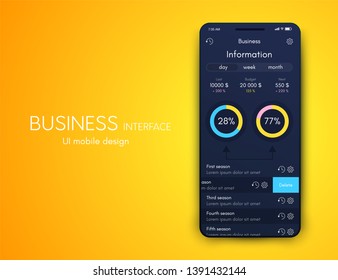 User interface with infographics with charts and graphs in flat design. Ui design