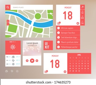 User interface kit with flat elements. Responsive design template