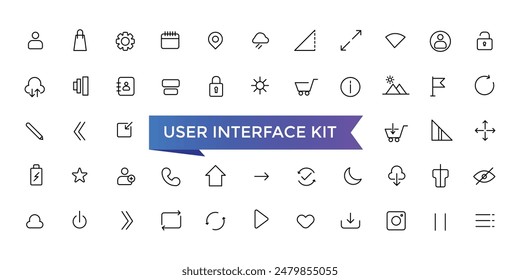User Interface Kit Icons set with editable stroke collection for web and ui. Line icons pack. Vector illustration.
