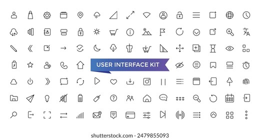 User Interface Kit Icons set with editable stroke collection for web and ui. Line icons pack. Vector illustration.