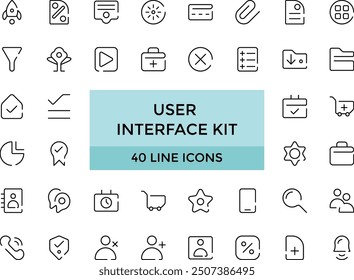 User Interface Kit - Shopping and ecommerce icon set. Set of Pixel perfect payment card, contact us, map location, user symbol, arrows, online assistant and other ui elements and icons