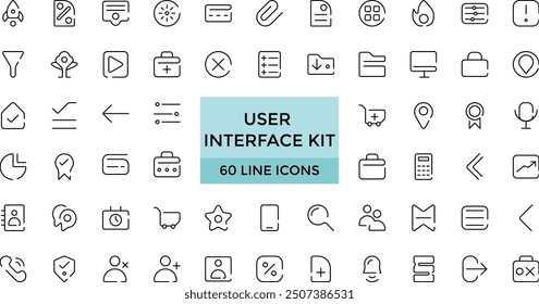 User Interface Kit - Shopping and ecommerce icon set. Set of Pixel perfect payment card, contact us, map location, user symbol, arrows, online assistant and other ui elements and icons
