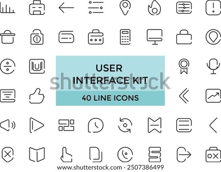 User Interface Kit - Shopping and ecommerce icon set. Set of Pixel perfect payment card, contact us, map location, user symbol, arrows, online assistant and other ui elements and icons