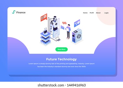 User interface Landing page Developers Doing Future Tech with robot artificial intelligence settings computer technology analysis isometric flat design style