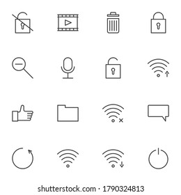 User interface line icons set, ui outline vector symbol collection, linear style pictogram pack. Signs, logo illustration. Set includes icons as wifi antenna, wireless connection signal, chat comment